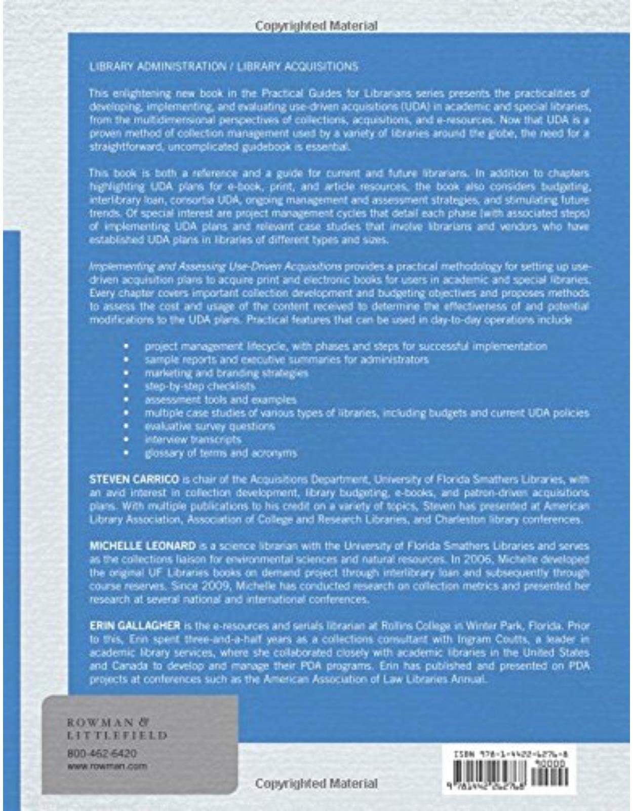 Implementing and Assessing Use-Driven Acquisitions  A Practical Guide for Librarians