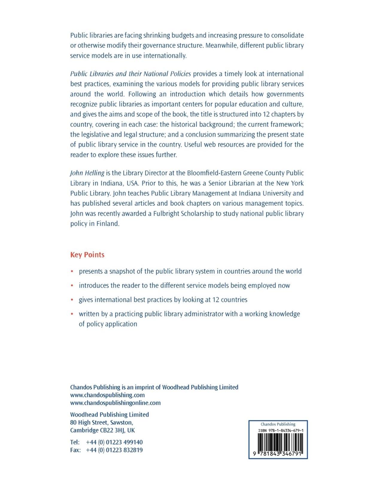 Public Libraries and their National Policies  International Case Studies