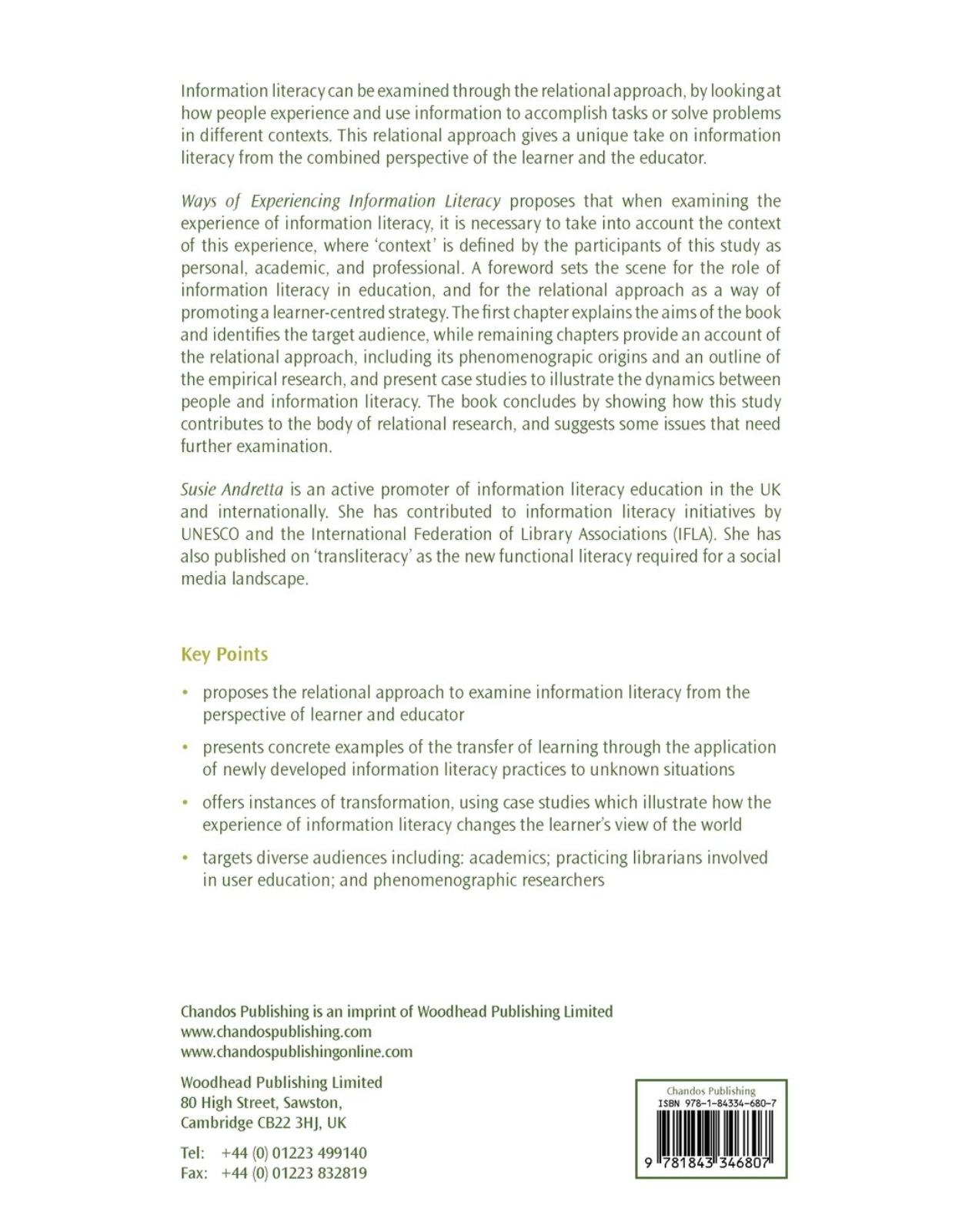 Ways of Experiencing Information Literacy, Making the Case for a Relational Approach