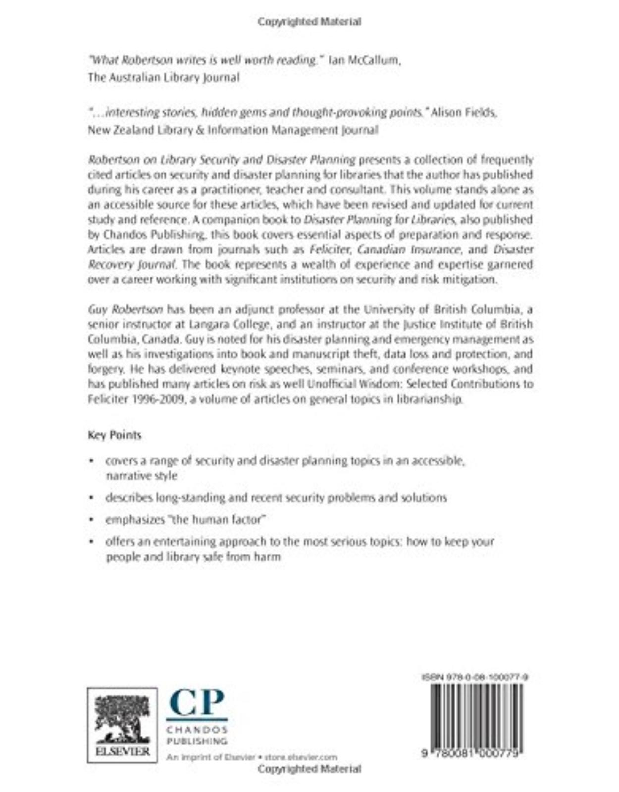 Robertson on Library Security and Disaster Planning  