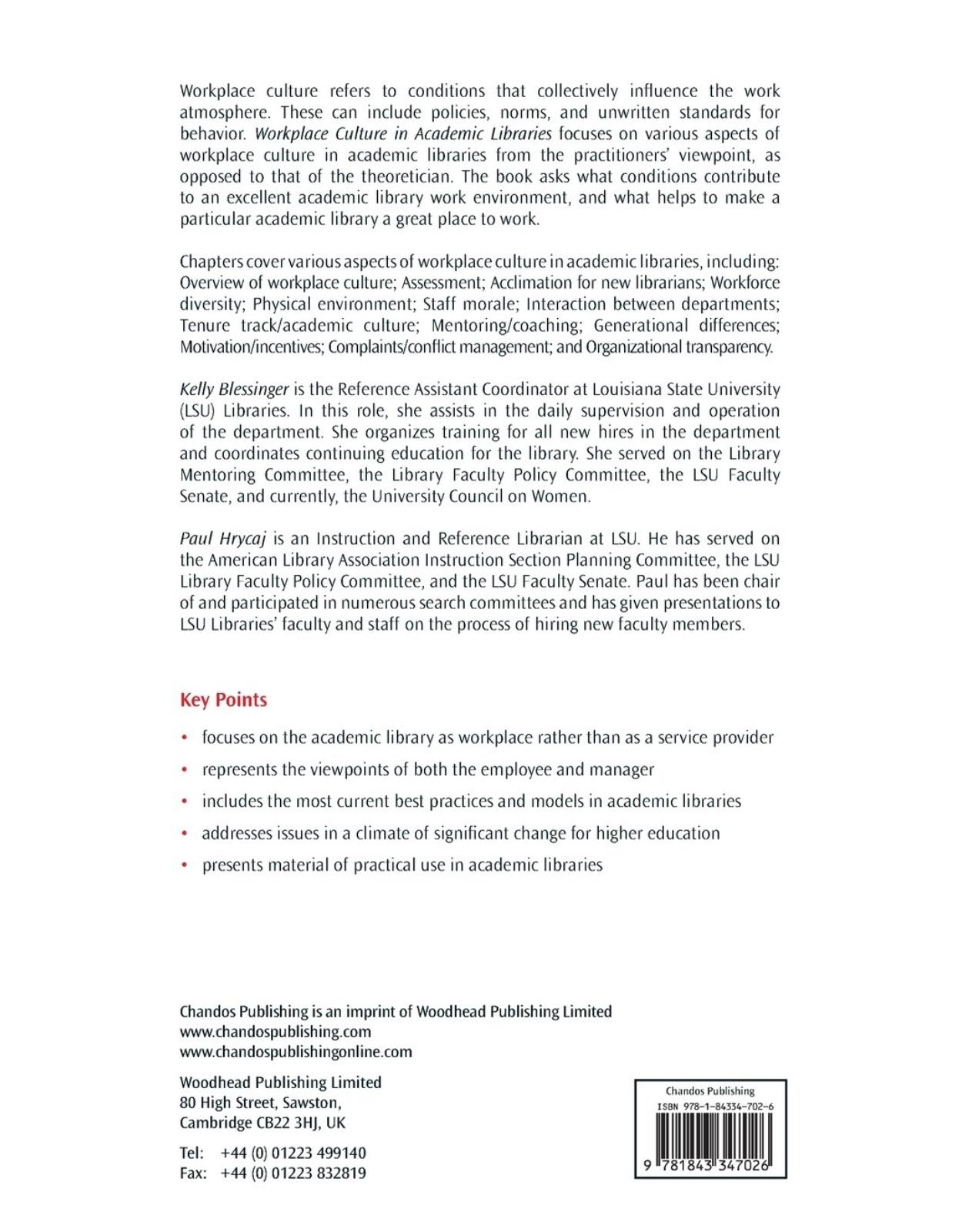 Workplace Culture in Academic Libraries The Early 21st Century